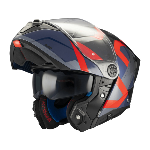 CĂȘTI - Cască moto modulară MT Atom 2 SV Dexter B15 roșu/albastru lucios cu ochelari de soare integrați cu Pinlock 70 inclus - vizieră MT-V-35