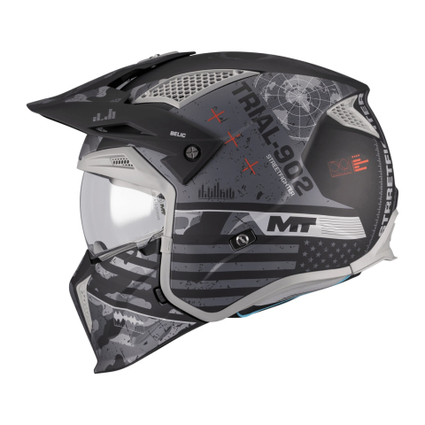 OPEN-FACE - Cască moto MT Streetfighter SV S Belic B2 gri/negru mat cu ochelari de soare integrați - mască (protecție) bărbie și cozoroc detașabile - ECE 22.06