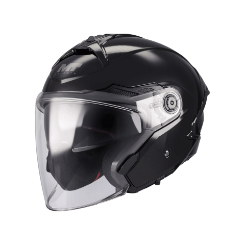 OPEN-FACE - Cască moto open-face MT Cosmo SV Pure A1 negru lucios cu ochelari de soare integrați - vizieră MT-V-37