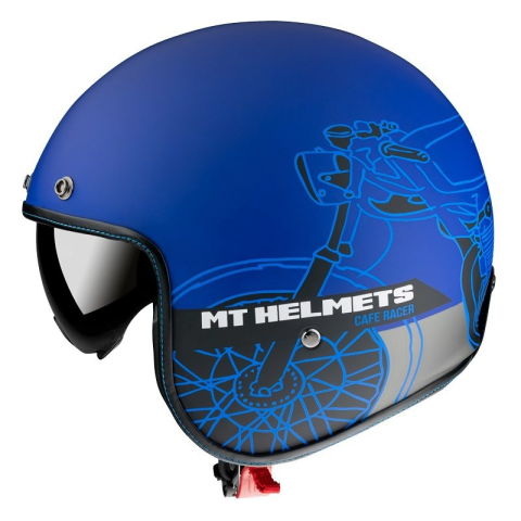 OPEN-FACE - Cască moto open-face MT Le Mans 2 SV Cafe Racer B7 albastru mat cu ochelari de soare integrați