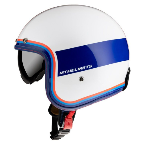 OPEN-FACE - Cască moto open-face MT Le Mans 2 SV Tant D15 alb/roșu/albastru lucios cu ochelari de soare integrați