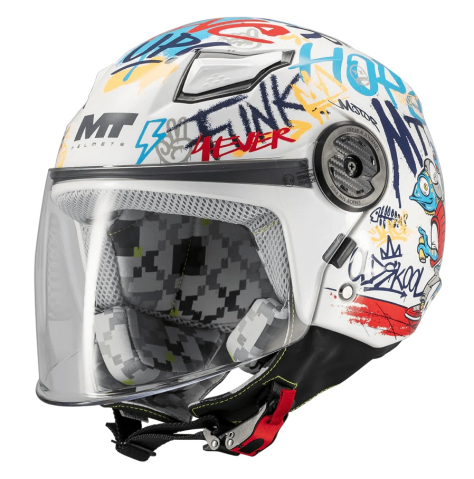 OPEN-FACE - Cască moto open-face MT Lite Crew A5 alb lucios - cască de copii