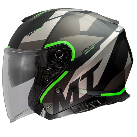 OPEN-FACE - Cască moto open-face MT Thunder III SV Jet Bow A6 verde fluor mat cu ochelari de soare integrați - tip MT-V-19