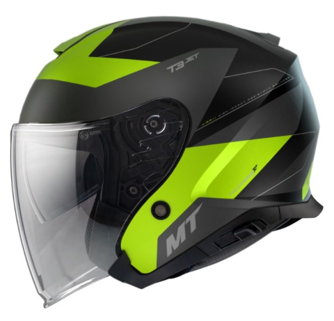 OPEN-FACE - Cască moto open-face MT Thunder III SV Jet Cooper A3 galben fluor mat cu ochelari de soare integrați - tip MT-V-19