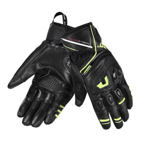 MOTO BĂRBAȚI - Mănuși moto bărbați Racing/Naked vară Seventy Degrees SD-N30 Mugello negru/galben fluor - degete tactile