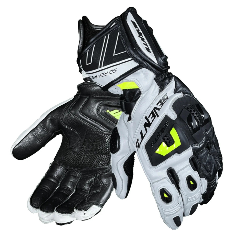 MOTO BĂRBAȚI - Mănuși moto bărbați Racing vară Seventy Degrees SD-R24 Pista negru/alb/galben fluor