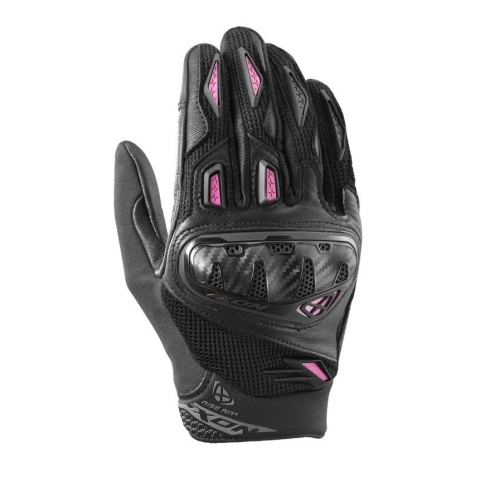 MÂNUȘI - Mănuși moto Ixon Rise Air 2 LS, femei, piele/textil, roadster, vară - negru/fuchsia; degete tactile