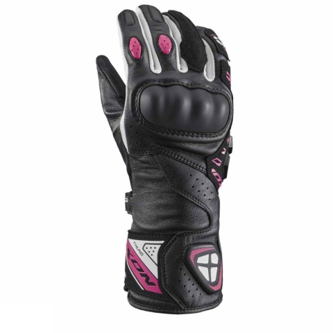 MOTO BĂRBAȚI - Mănuși moto Ixon Thund LS, femei, piele, racing, vară - negru/fucshia (roz); degete tactile