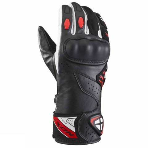MOTO BĂRBAȚI - Mănuși moto Ixon Thund MS, bărbați, piele, racing, vară - negru/roșu/alb; degete tactile