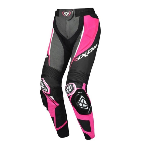 PANTALONI - Pantaloni moto Ixon Vortex 3 LS, femei, piele, racing, vară - negru/roz/alb