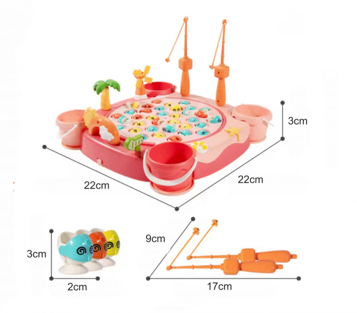 Joc Interactiv de Pescuit Magnetic. Set cu 2 Lansete, 4 Galetuse, Ornamente si Muzica,  3+ Ani, Rosu [3]