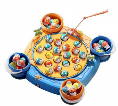 Joc Interactiv de Pescuit Magnetic. Set cu 2 Lansete, 4 Galetuse, Ornamente si Muzica, 3+ Ani, Albastru [4]