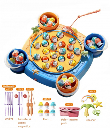 Joc Interactiv de Pescuit Magnetic. Set cu 2 Lansete, 4 Galetuse, Ornamente si Muzica, 3+ Ani, Albastru [1]