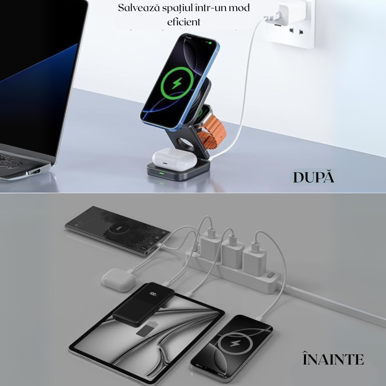 Incarcator Wireless Portabil 3 in 1 – Statie Pliabila pentru Telefon-Tableta-Casti, 15W, Fixare Magnetica, Kaylia [8]