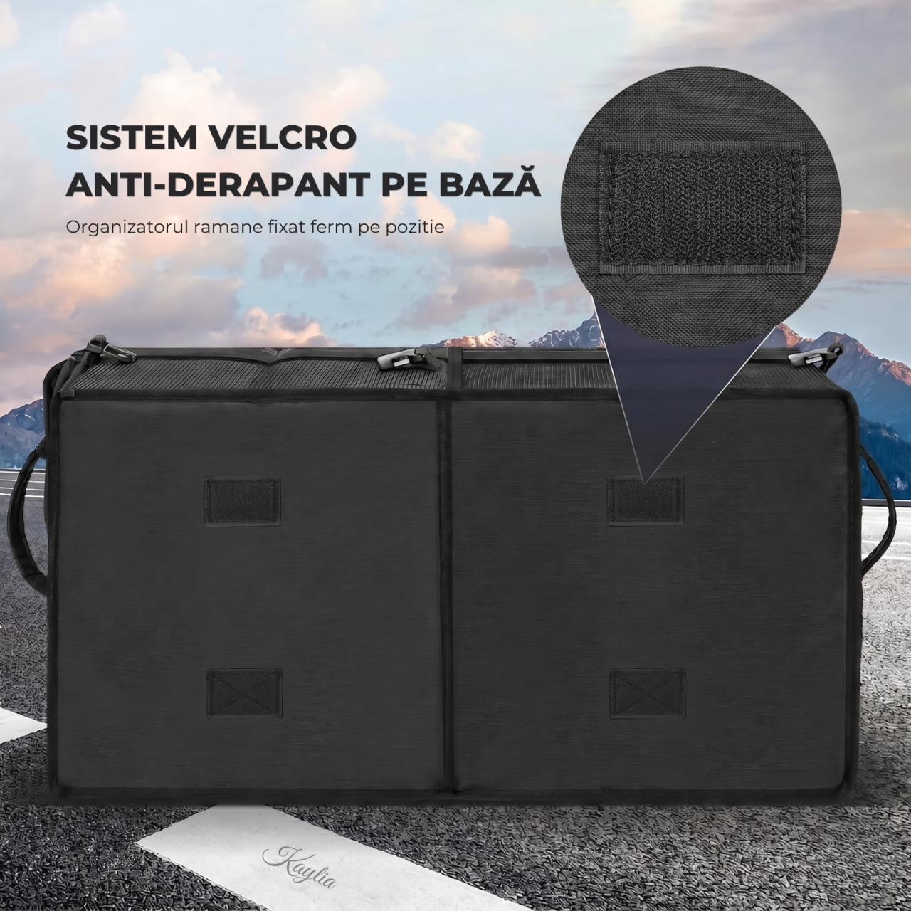 Organizator portbagaj auto Kaylia premium full black cu 3 compartimente, capac detașabil și structură pliabilă la jumătate [6]