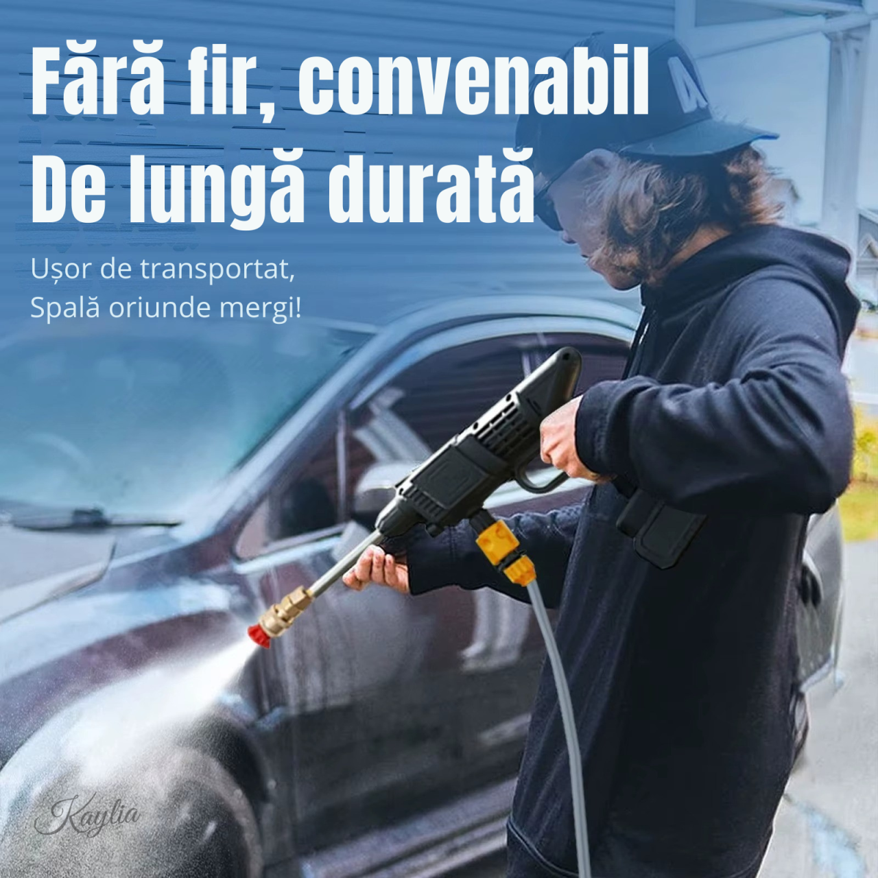Pistol de spalat cu presiune portabil fara fir 50 bari cu acumulator si auto-amorsare [2]
