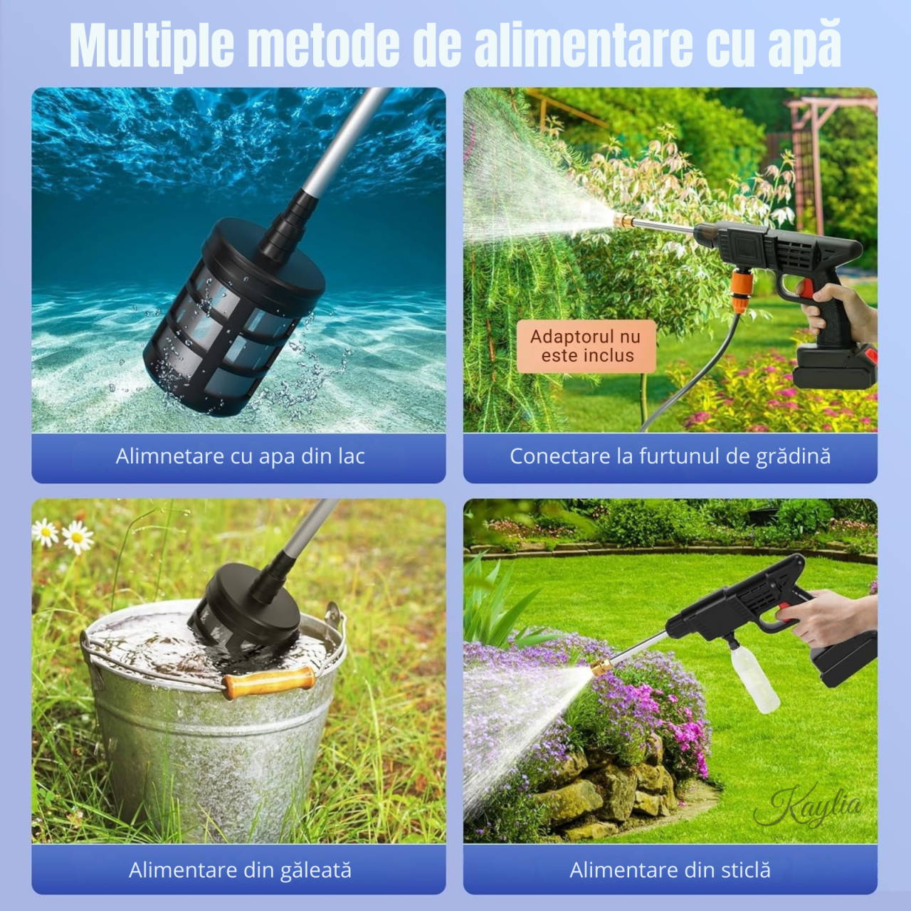 Pistol de spalat cu presiune portabil fara fir 50 bari cu acumulator si auto-amorsare [7]