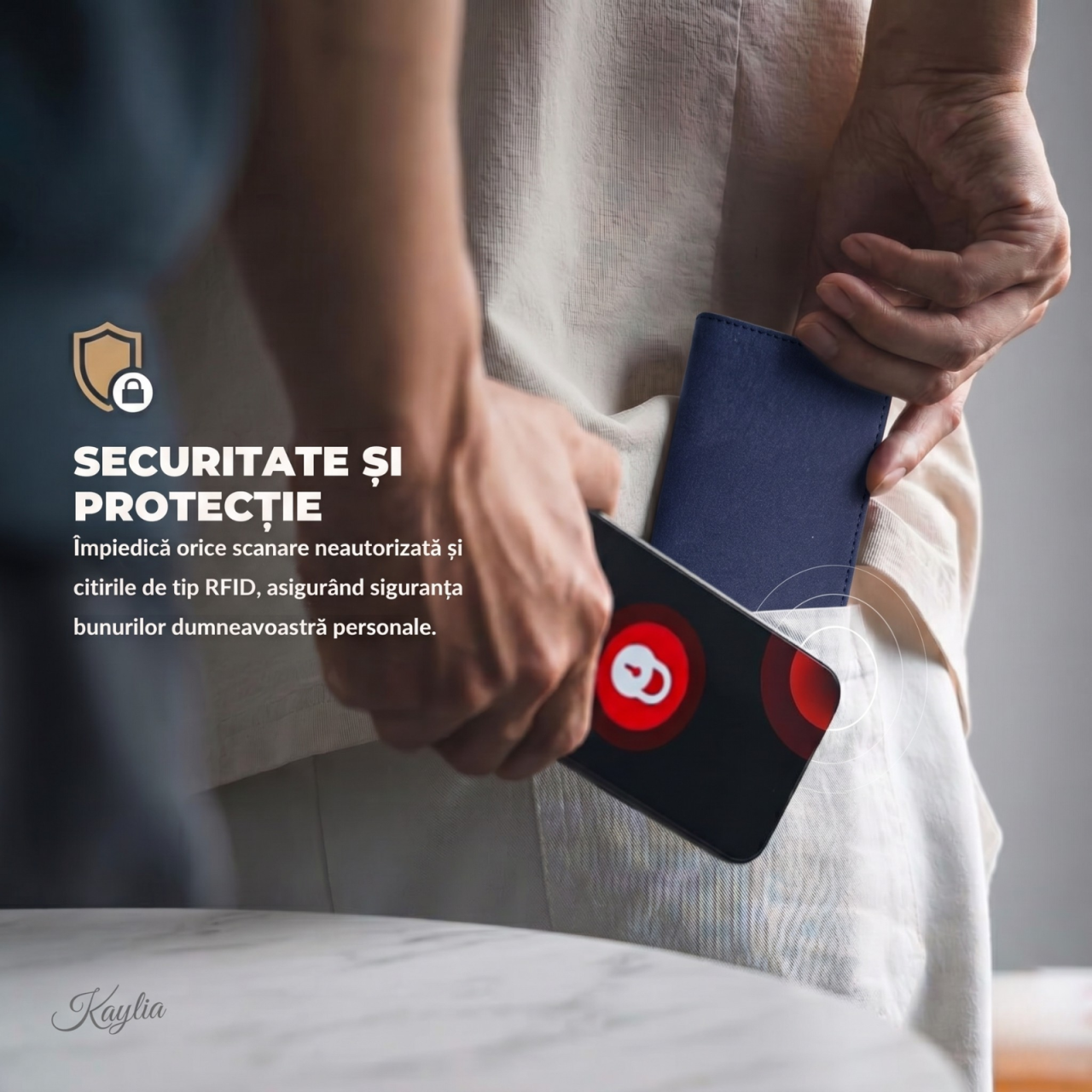 Portofel Kaylia Barbati Piele Intoarsa / Alcantara Albastru Protectie RFID Pop-up [5]