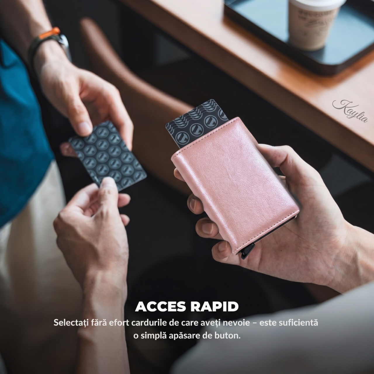 Portofel Smart Kaylia din piele microfibră roz cu protecție RFID și suport carduri pop-up [3]