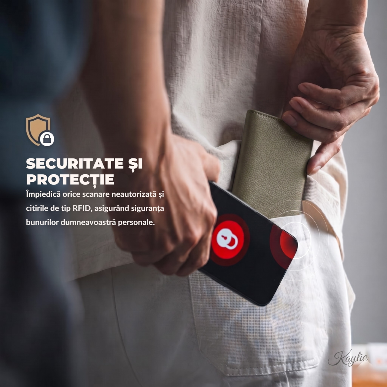 Portofel Smart Kaylia din piele microfibră verde-olive cu protecție RFID și suport carduri pop-up [5]