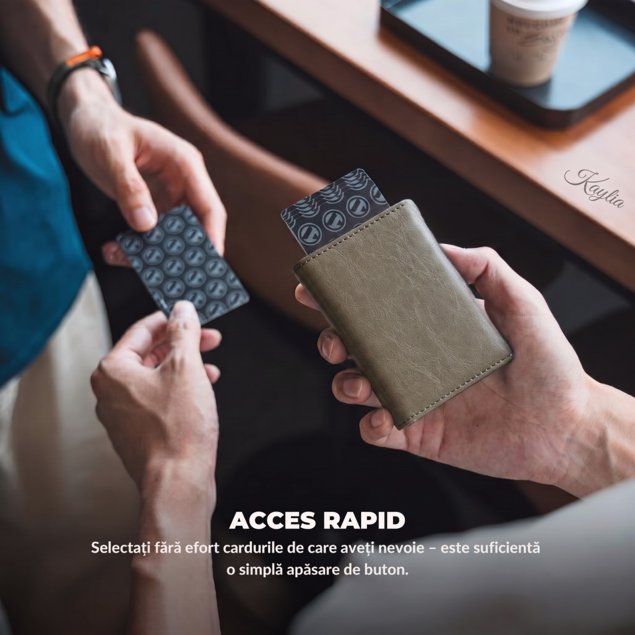 Portofel Smart Kaylia din piele microfibră verde-olive cu protecție RFID și suport carduri pop-up [3]