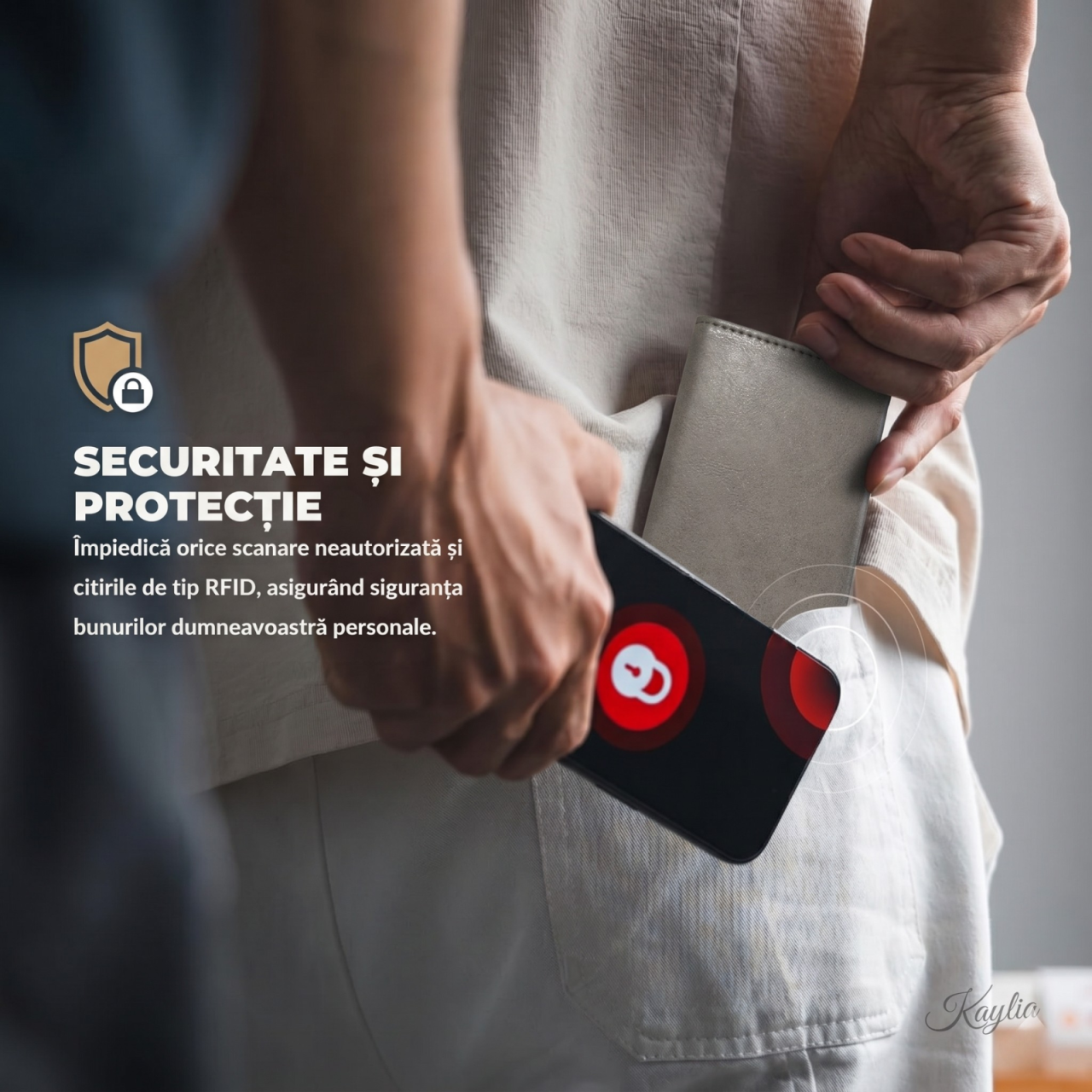 Portofel Smart Kaylia din piele microfibră gri cu protecție RFID și suport carduri pop-up [5]