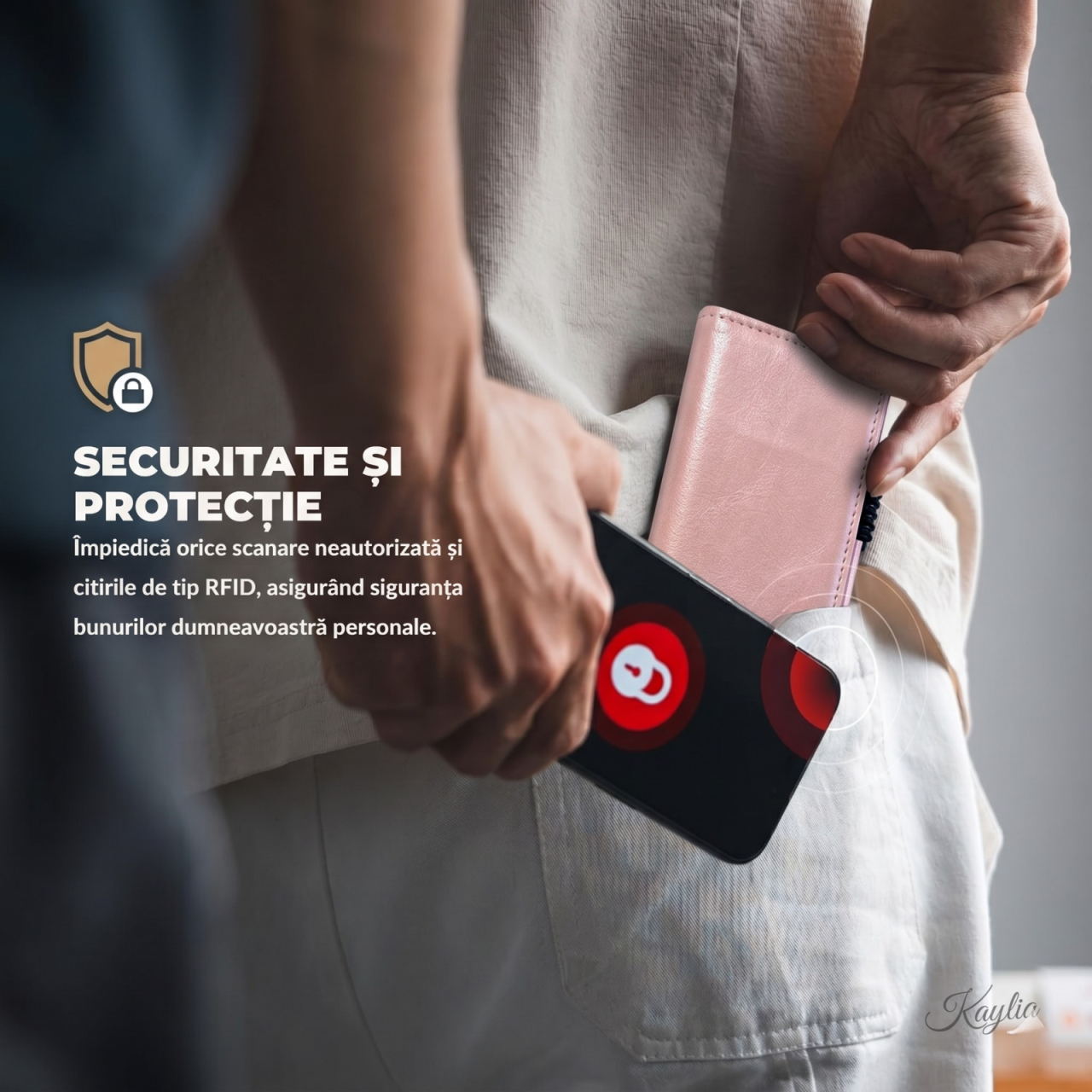 Portofel Smart Kaylia din piele microfibră roz cu protecție RFID și suport carduri pop-up [5]