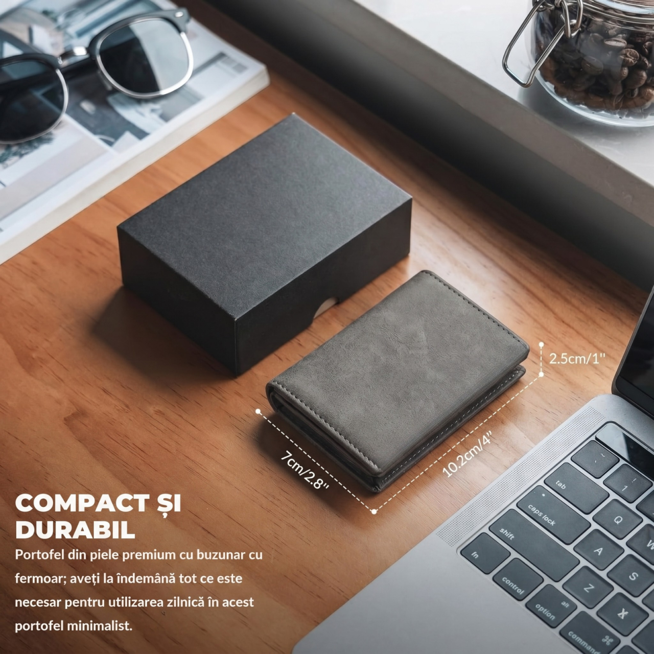 Portofel Smart Kaylia din piele microfibră gri cu protecție RFID și suport carduri pop-up [6]