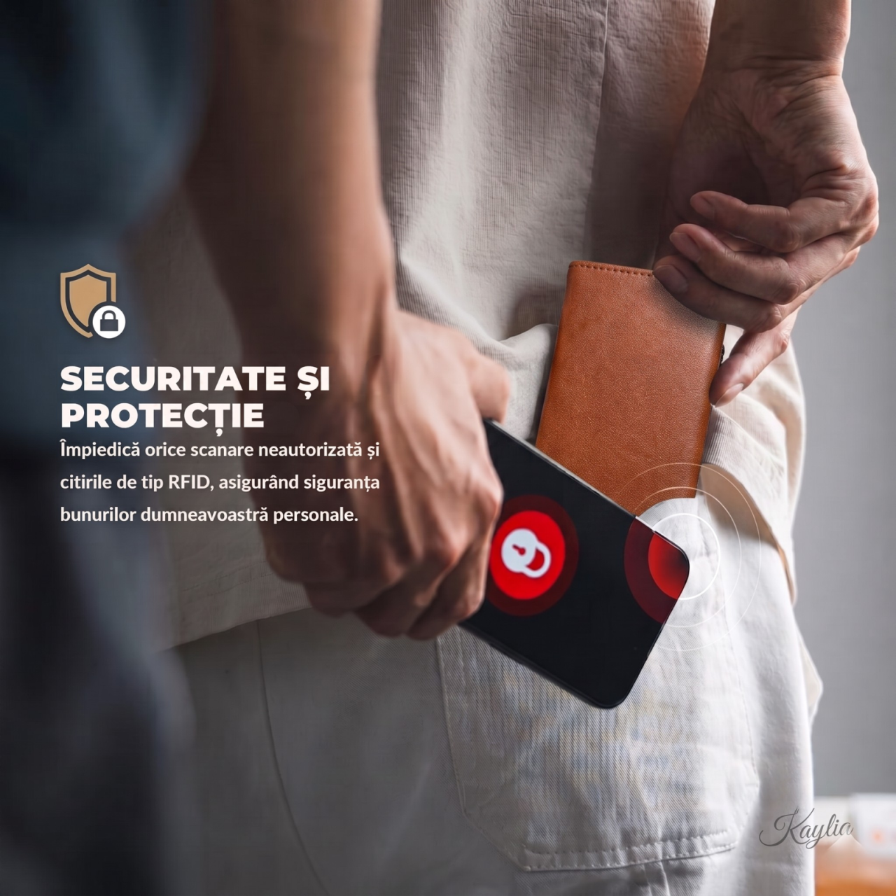 Portofel Smart Kaylia din piele microfibră maro cu protecție RFID și suport carduri pop-up [5]