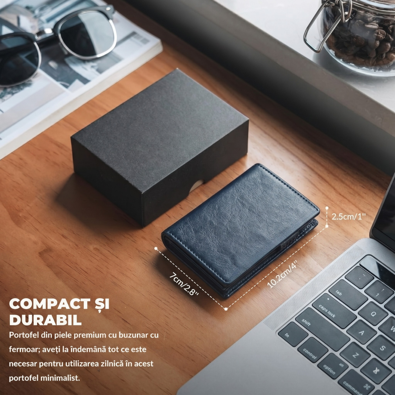 Portofel Smart Kaylia din piele microfibră albastru cu protecție RFID și suport carduri pop-up [6]