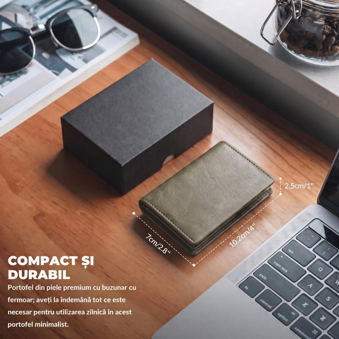 Portofel Smart Kaylia din piele microfibră verde-olive cu protecție RFID și suport carduri pop-up [6]