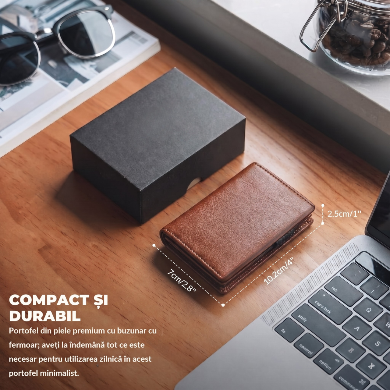 Portofel Smart Kaylia din piele microfibră maro cu protecție RFID și suport carduri pop-up [6]