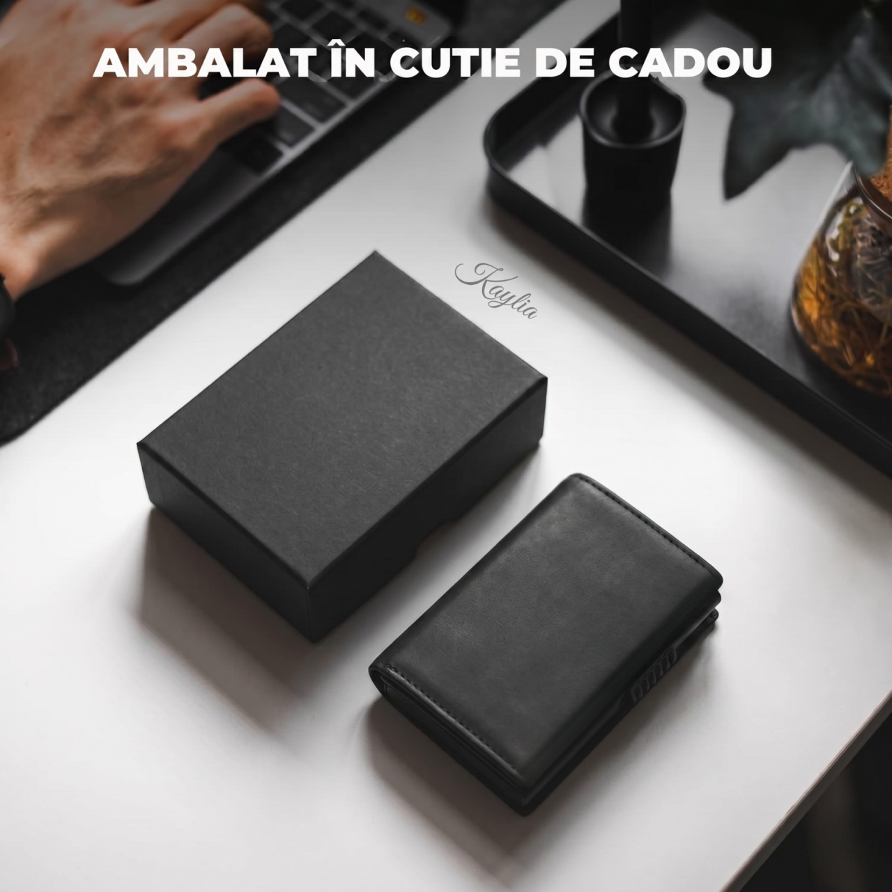 Portofel smart barbati din piele naturala de bovina si carcasa aluminiu rfid pop-up Kaylia negru [5]