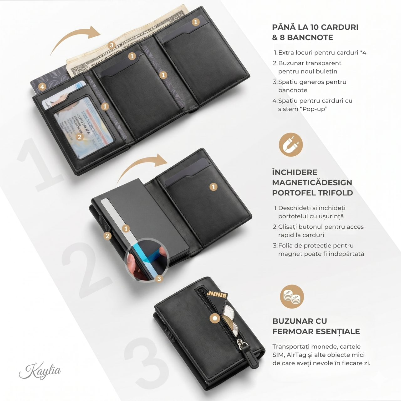 Portofel smart barbati din piele naturala de bovina si carcasa aluminiu rfid pop-up Kaylia negru [2]