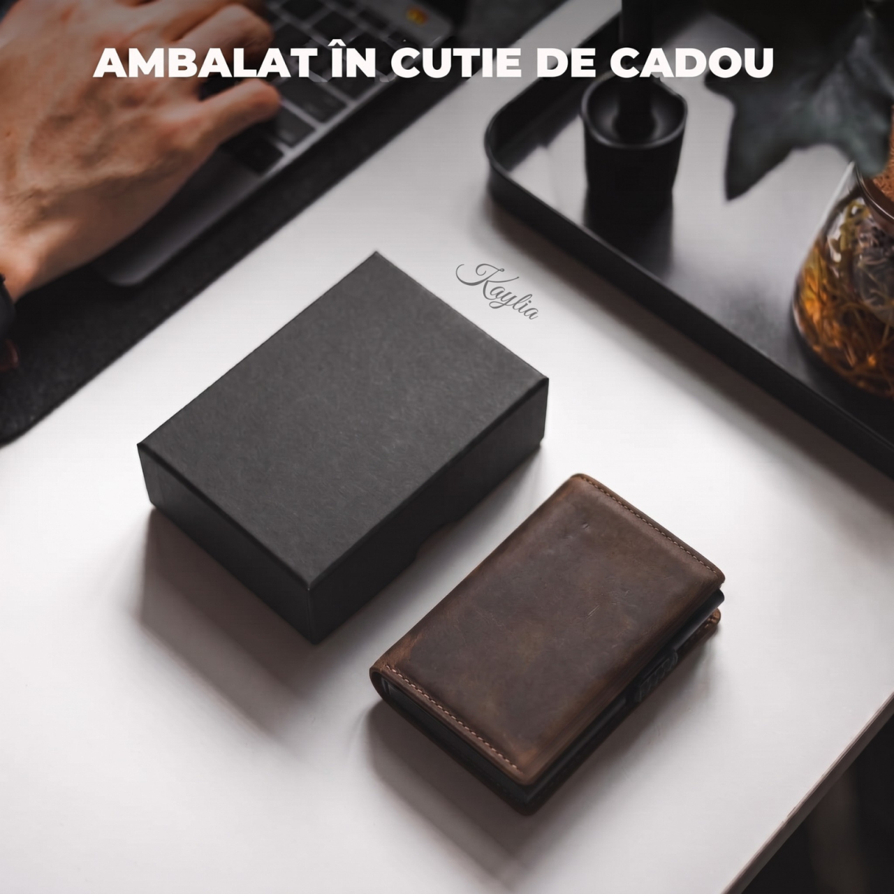 Portofel smart barbati din piele naturala de bovina si carcasa aluminiu rfid pop-up Kaylia negru [5]