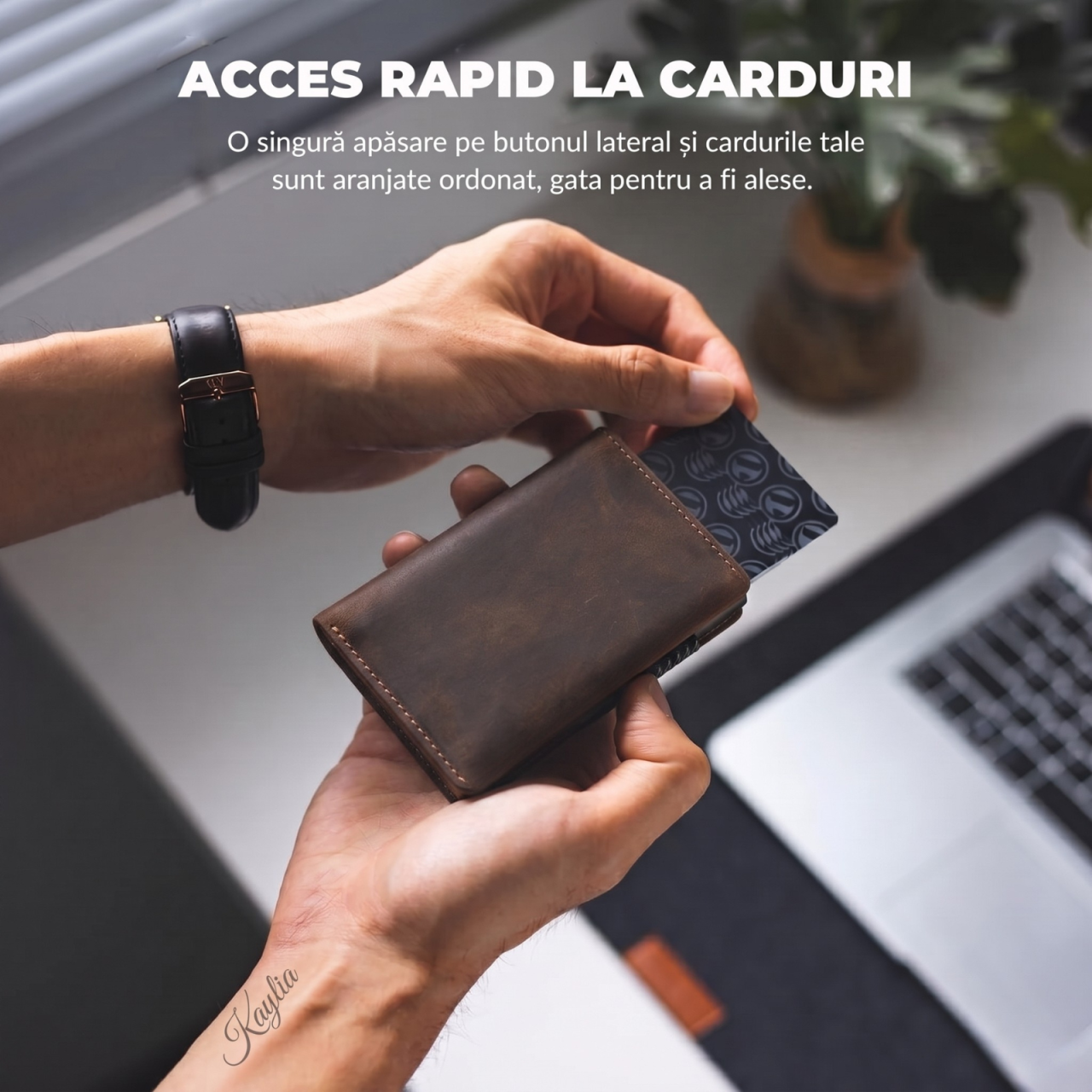 Portofel smart barbati din piele naturala de bovina si carcasa aluminiu rfid pop-up Kaylia negru [3]