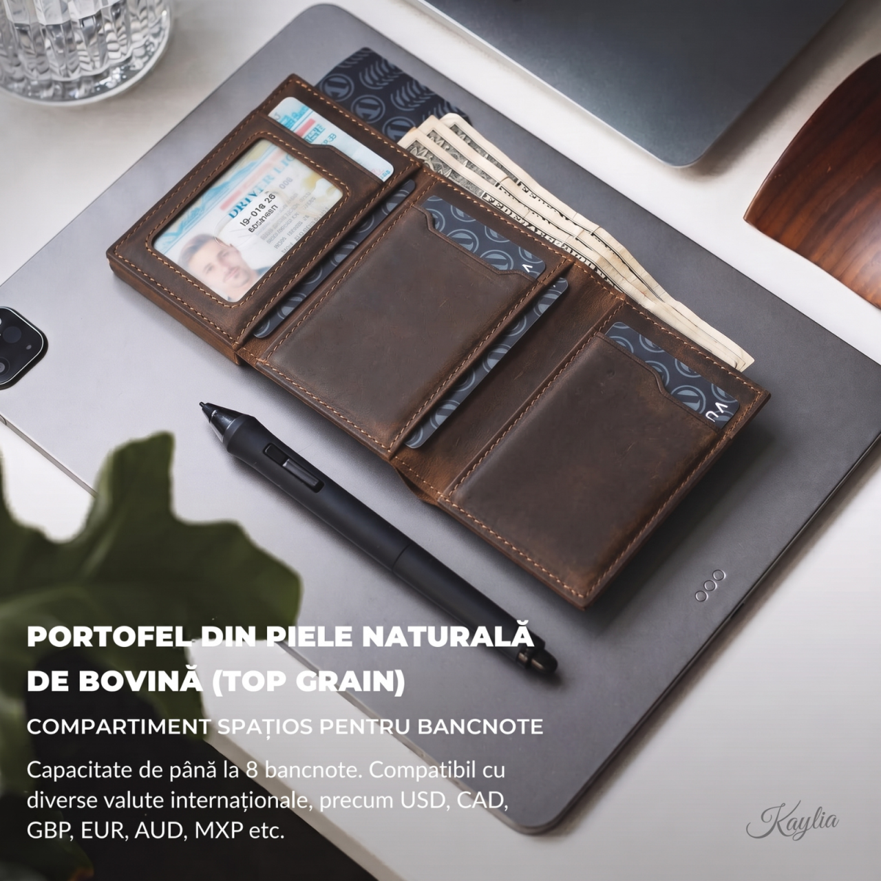 Portofel smart barbati din piele naturala de bovina si carcasa aluminiu rfid pop-up Kaylia negru [4]