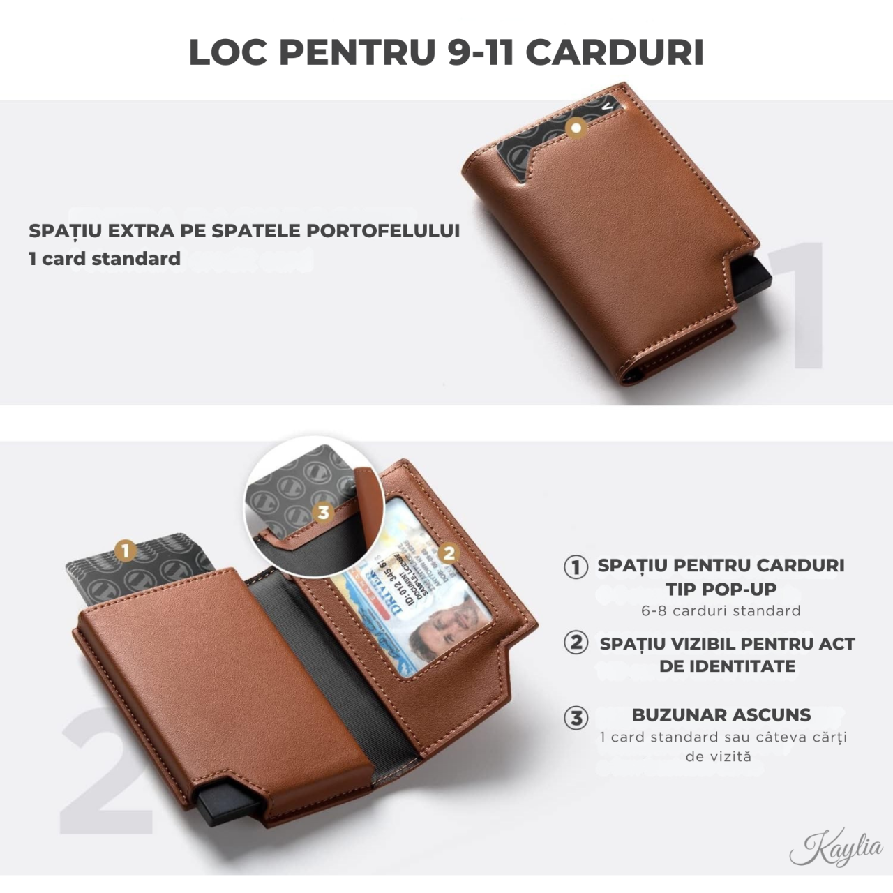 Portofel Smart Slim Kaylia din piele microfibră albastra cu protecție RFID și suport carduri pop-up [4]