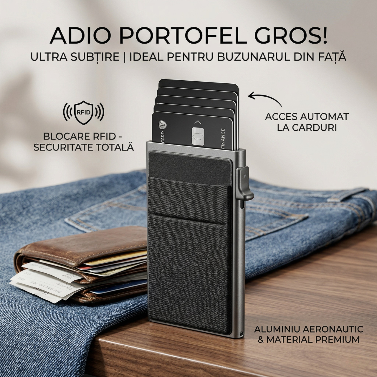 Portofel Smart Kaylia din aluminiu cu protecție RFID și acces rapid pop-up [2]