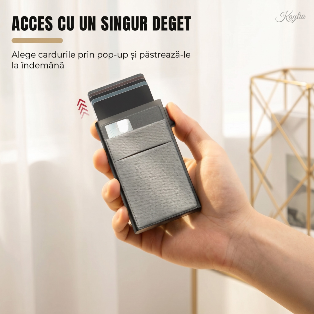Portofel Smart Kaylia din aluminiu cu protecție RFID și acces rapid pop-up [5]