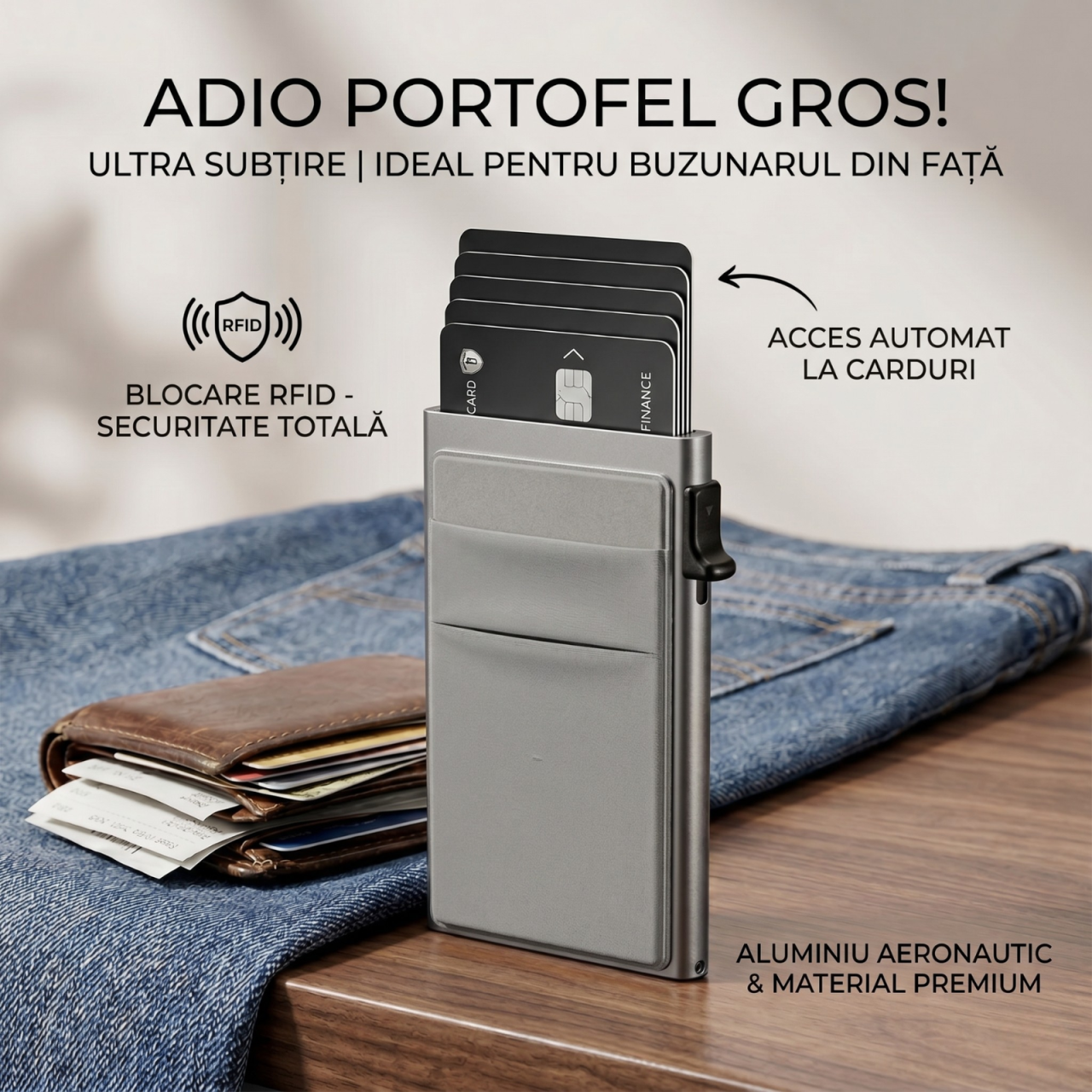 Portofel Smart Kaylia din aluminiu cu protecție RFID și acces rapid pop-up [2]