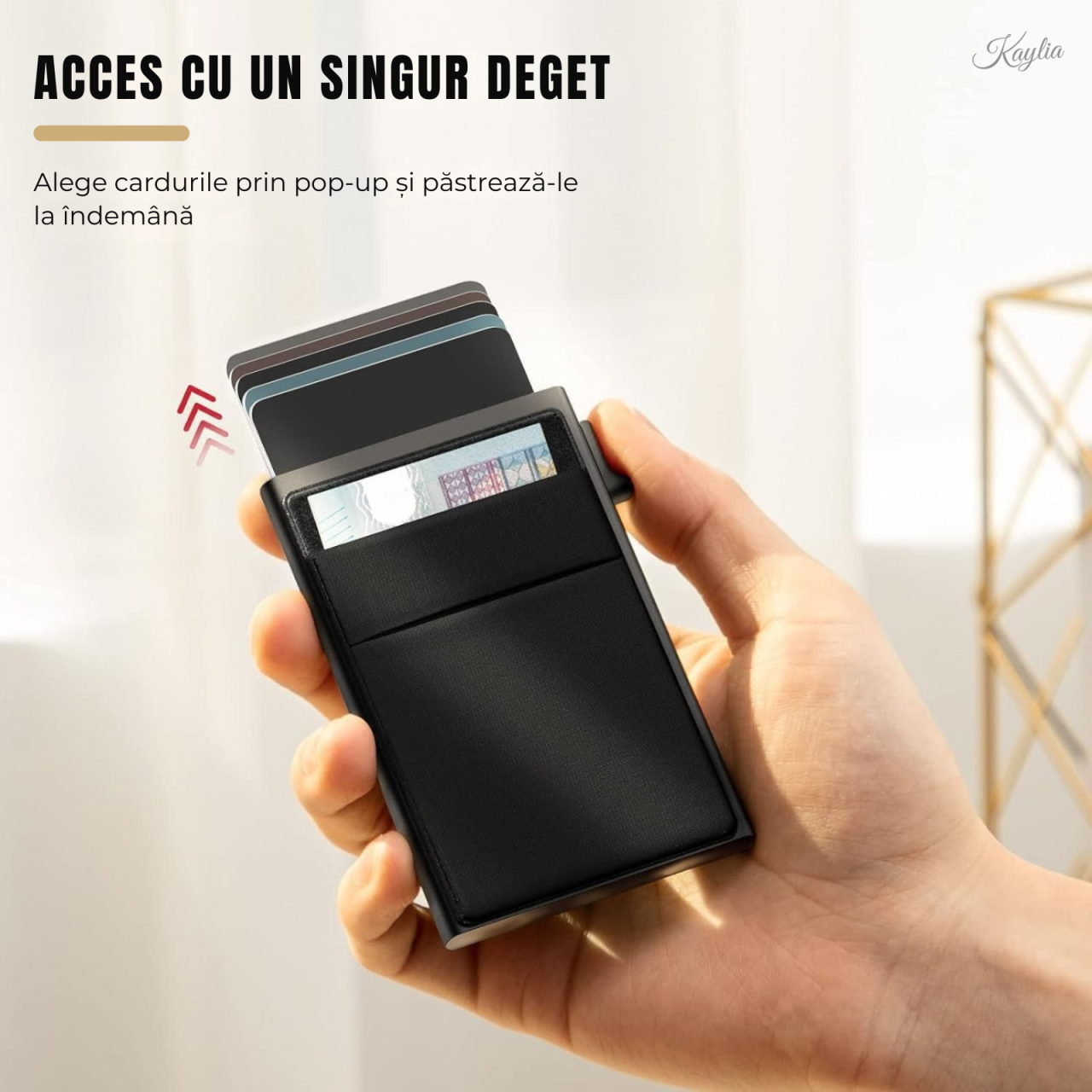 Portofel Smart Kaylia din aluminiu cu protecție RFID și acces rapid pop-up [5]