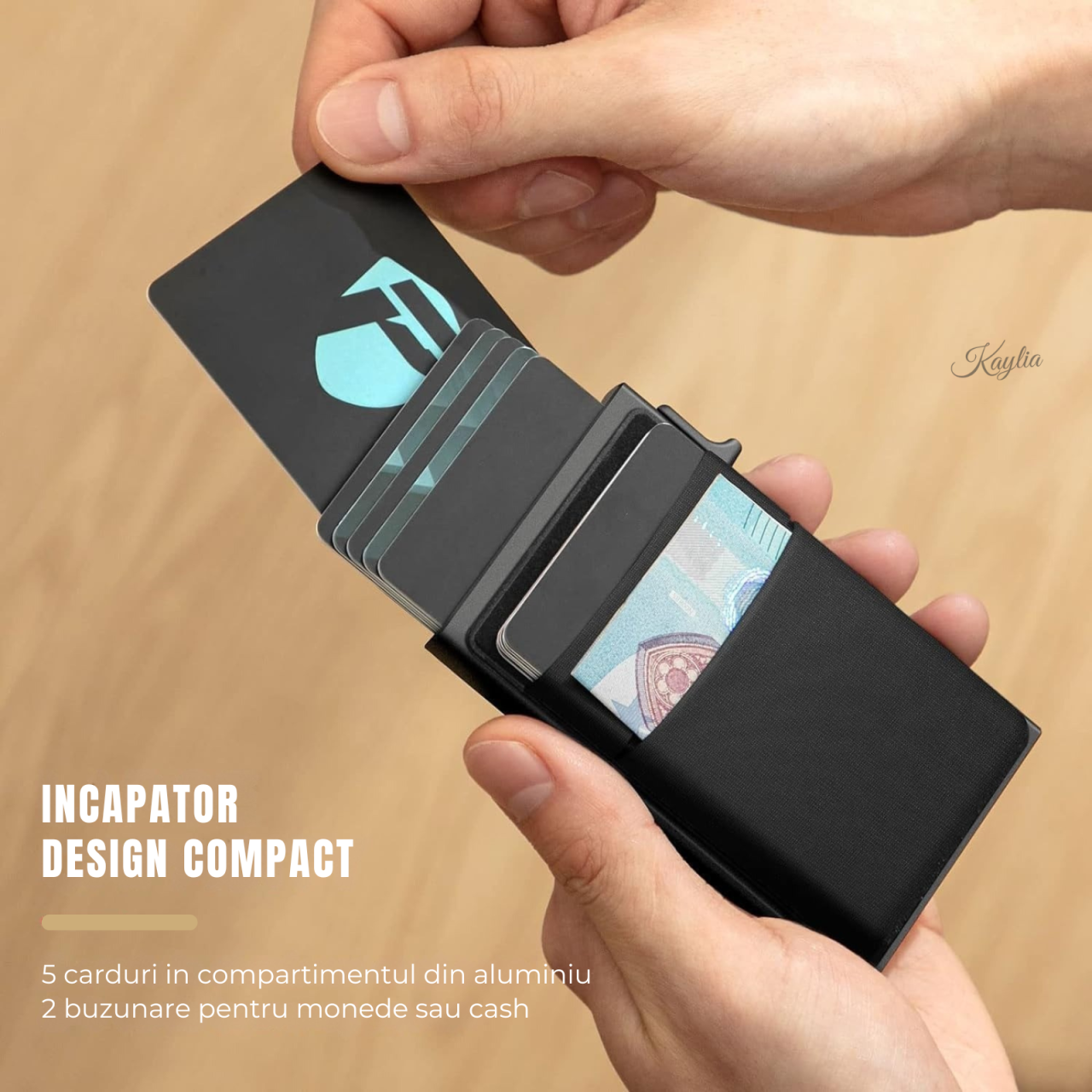 Portofel Smart Kaylia din aluminiu cu protecție RFID și acces rapid pop-up [4]