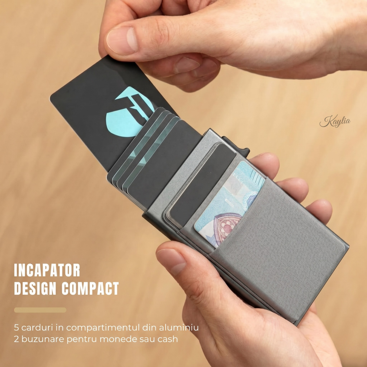Portofel Smart Kaylia din aluminiu cu protecție RFID și acces rapid pop-up [4]