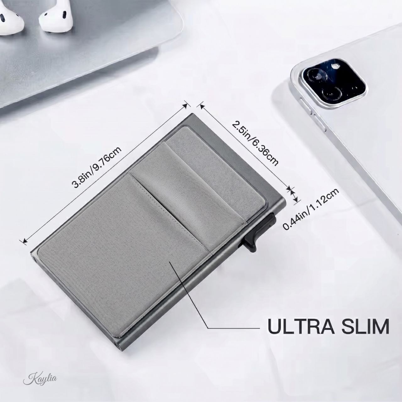 Portofel Smart Kaylia din aluminiu cu protecție RFID și acces rapid pop-up [8]