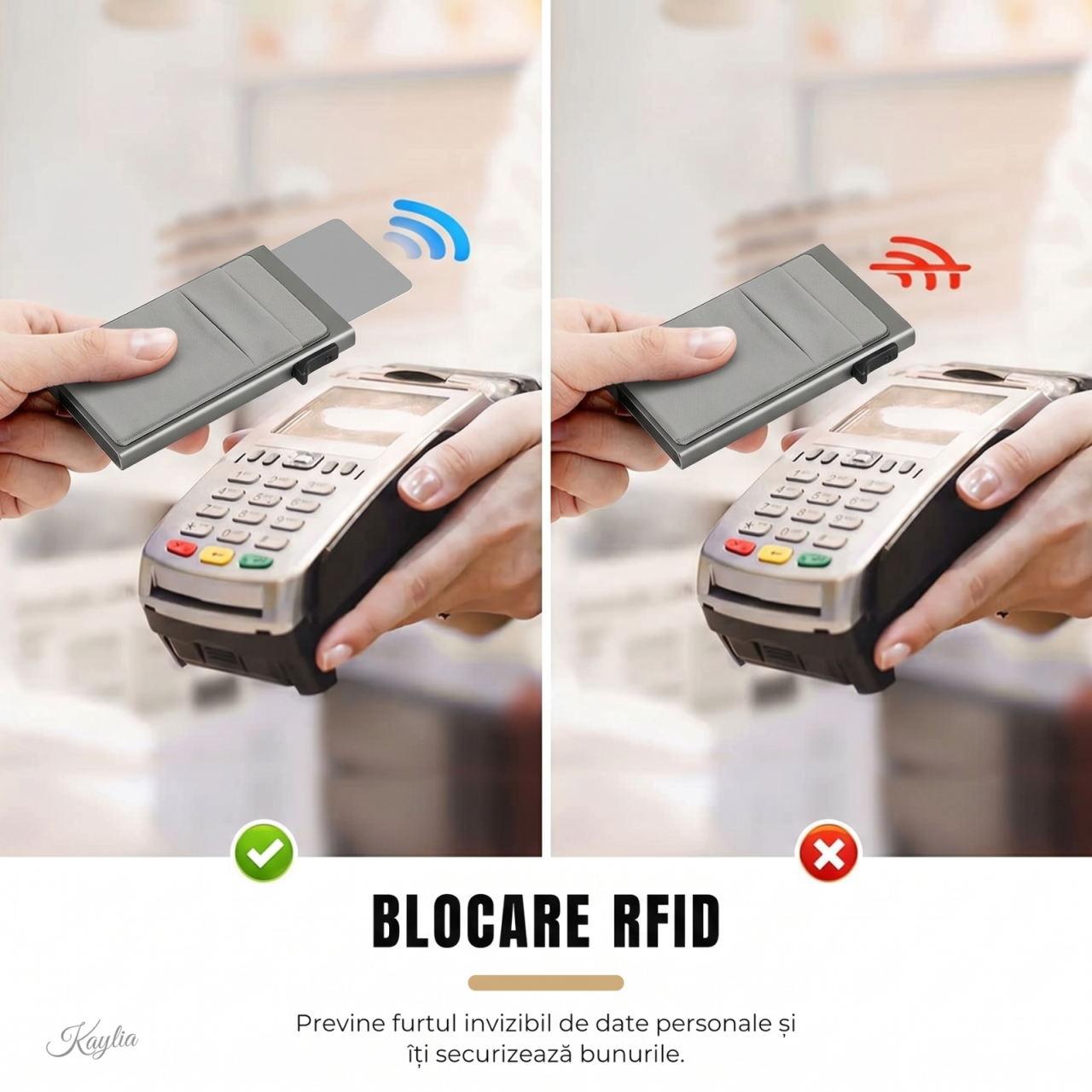 Portofel Smart Kaylia din aluminiu cu protecție RFID și acces rapid pop-up [7]