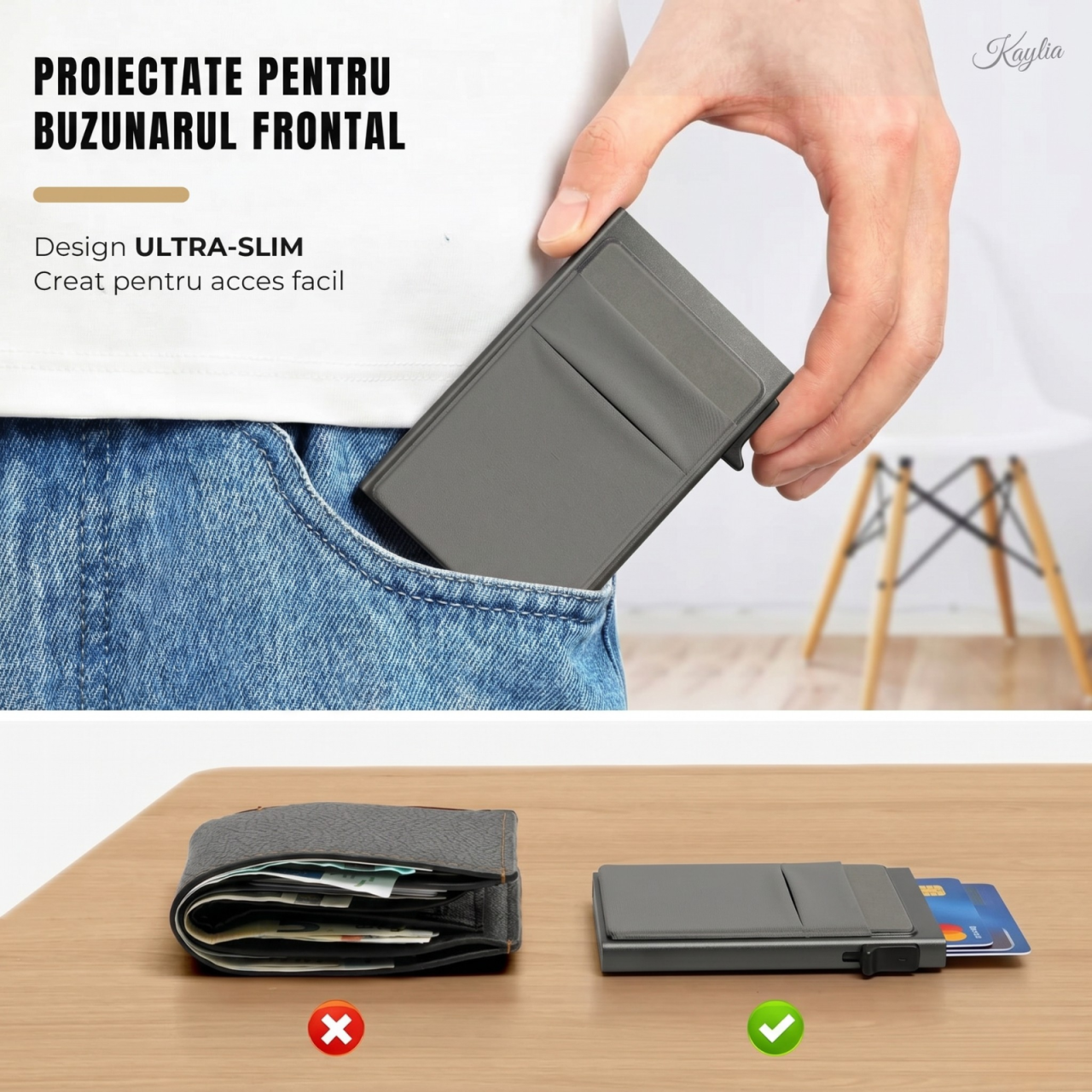 Portofel Smart Kaylia din aluminiu cu protecție RFID și acces rapid pop-up [3]