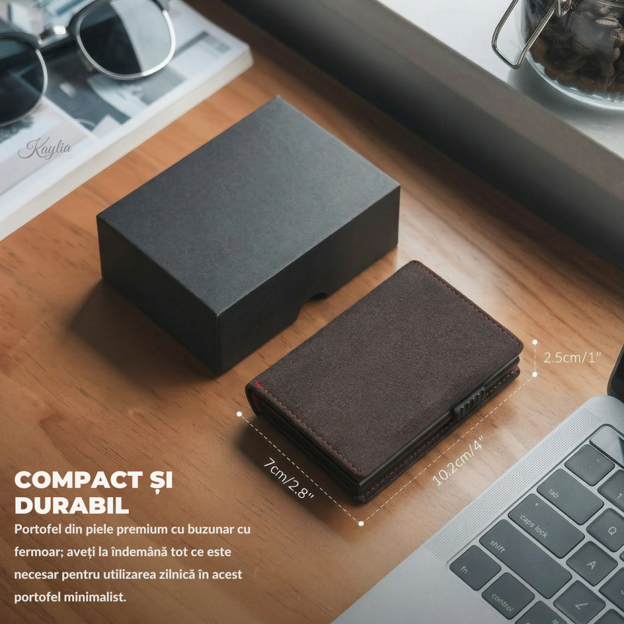 Portofel Kaylia Barbati Piele Intoarsa / Alcantara Wenghe Protectie RFID Pop-up [6]