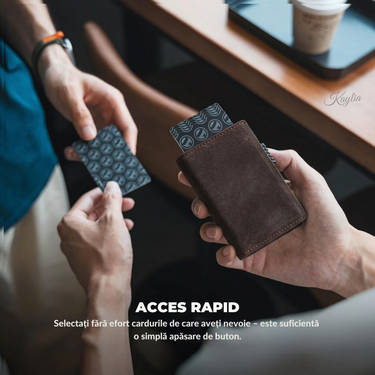 Portofel Kaylia Barbati Piele Intoarsa / Alcantara Wenghe Protectie RFID Pop-up [3]