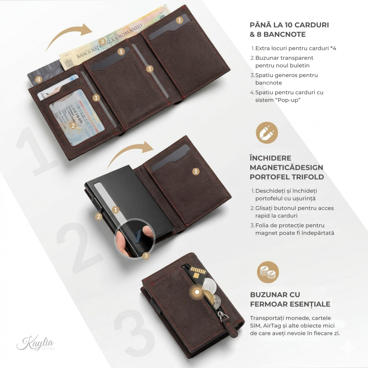 Portofel Kaylia Barbati Piele Intoarsa / Alcantara Wenghe Protectie RFID Pop-up [2]